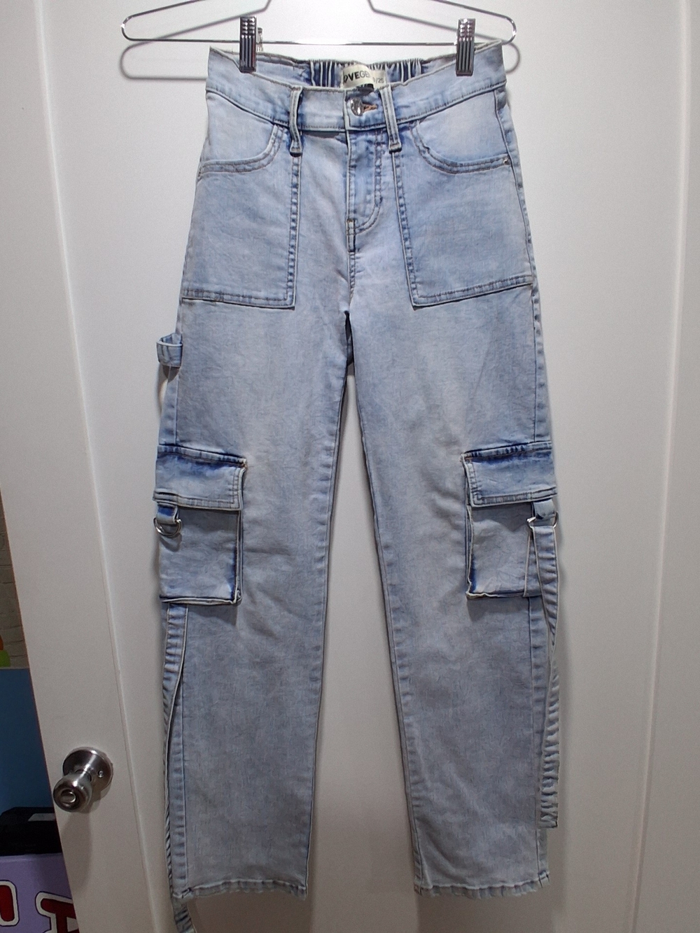 LoveGen Light Wash Cargo Jeans Casual Utility Style 0/25